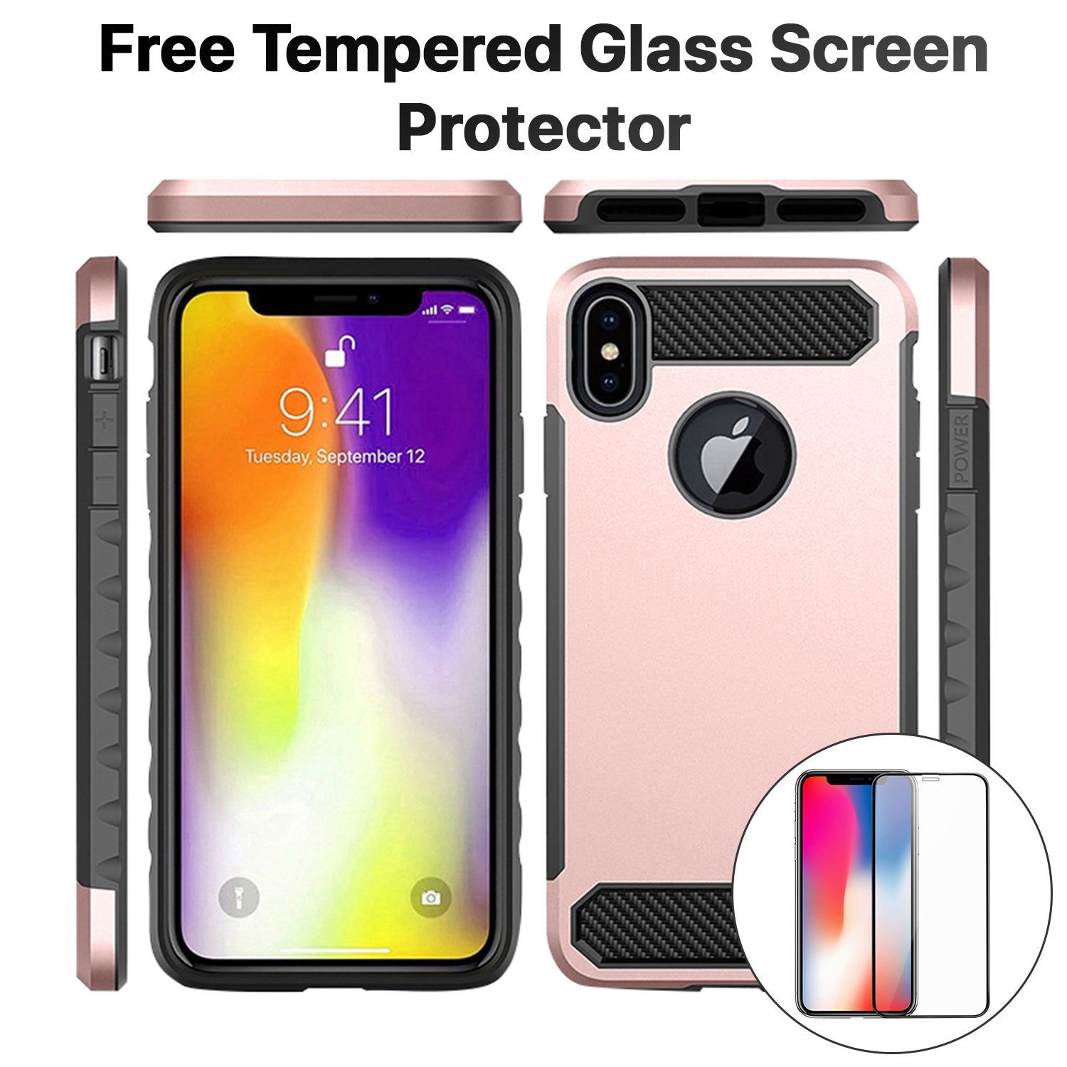 Neutron iPhone X/XS Protective Heavy Duty Armour Shockproof Slim Case with Tempered Glass Screen Protector