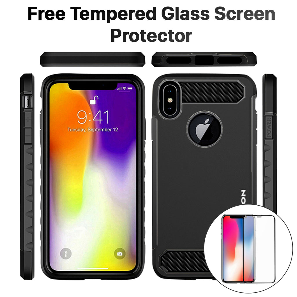 Neutron iPhone X/XS Protective Heavy Duty Armour Shockproof Slim Case with Tempered Glass Screen Protector