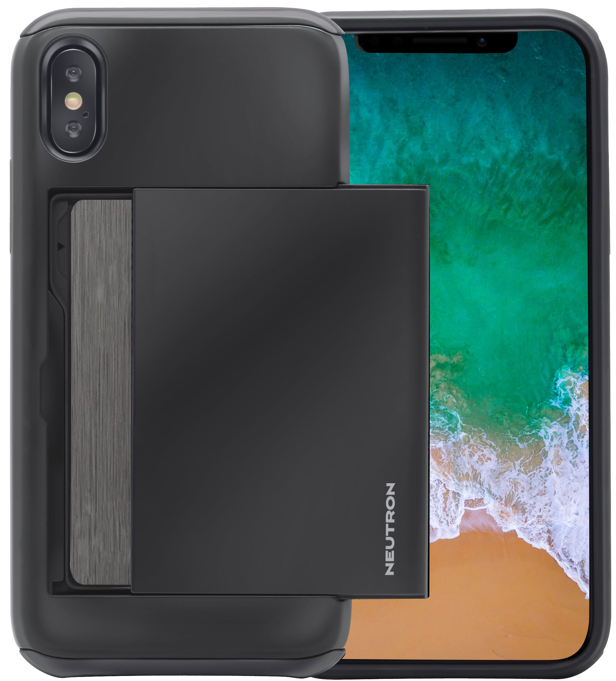 Neutron iPhone XSMAX Shockproof Case with Card Holder - Protective Credit Card Wallet Slot