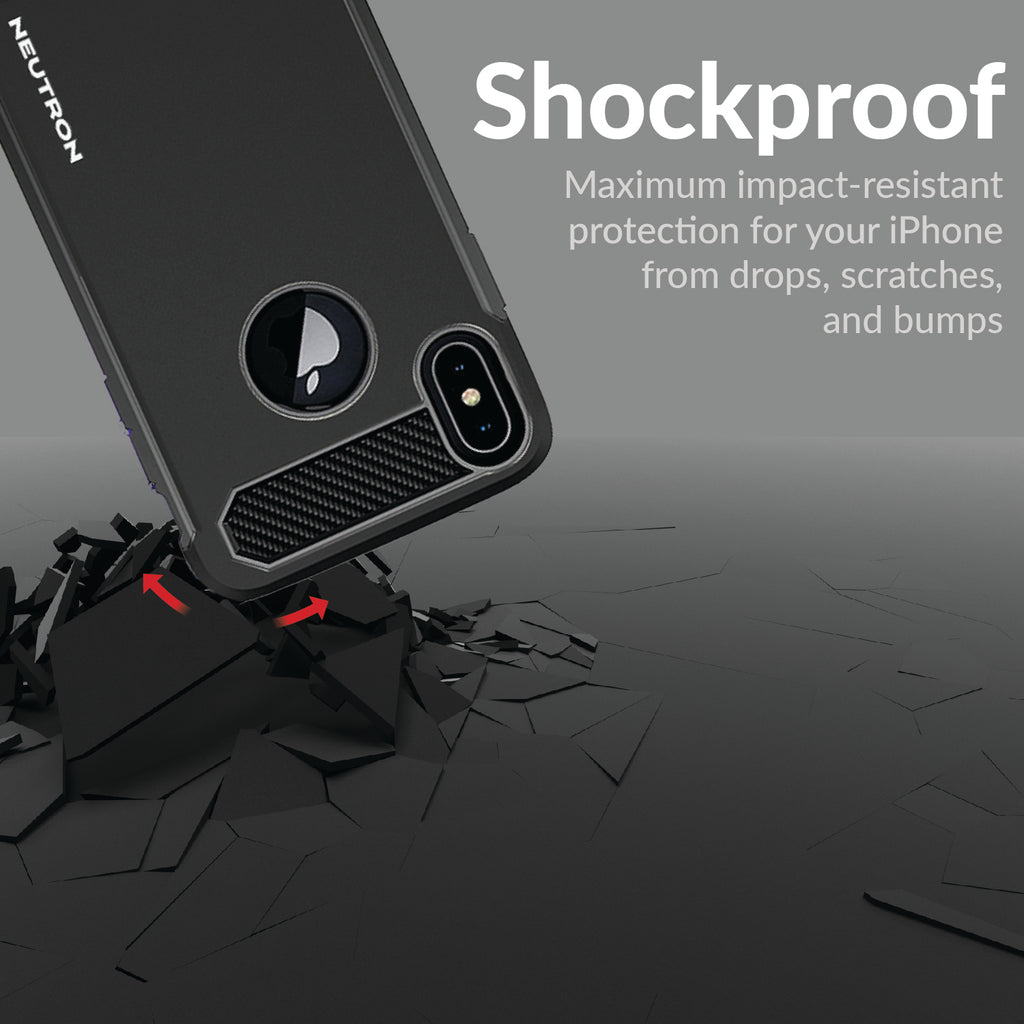 Neutron iPhone X/XS Protective Heavy Duty Armour Shockproof Slim Case with Tempered Glass Screen Protector
