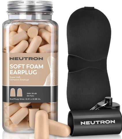 Image of Neutron Soft Foam Ear plugs with Travel Case - 38dB SNR - 60 Pairs