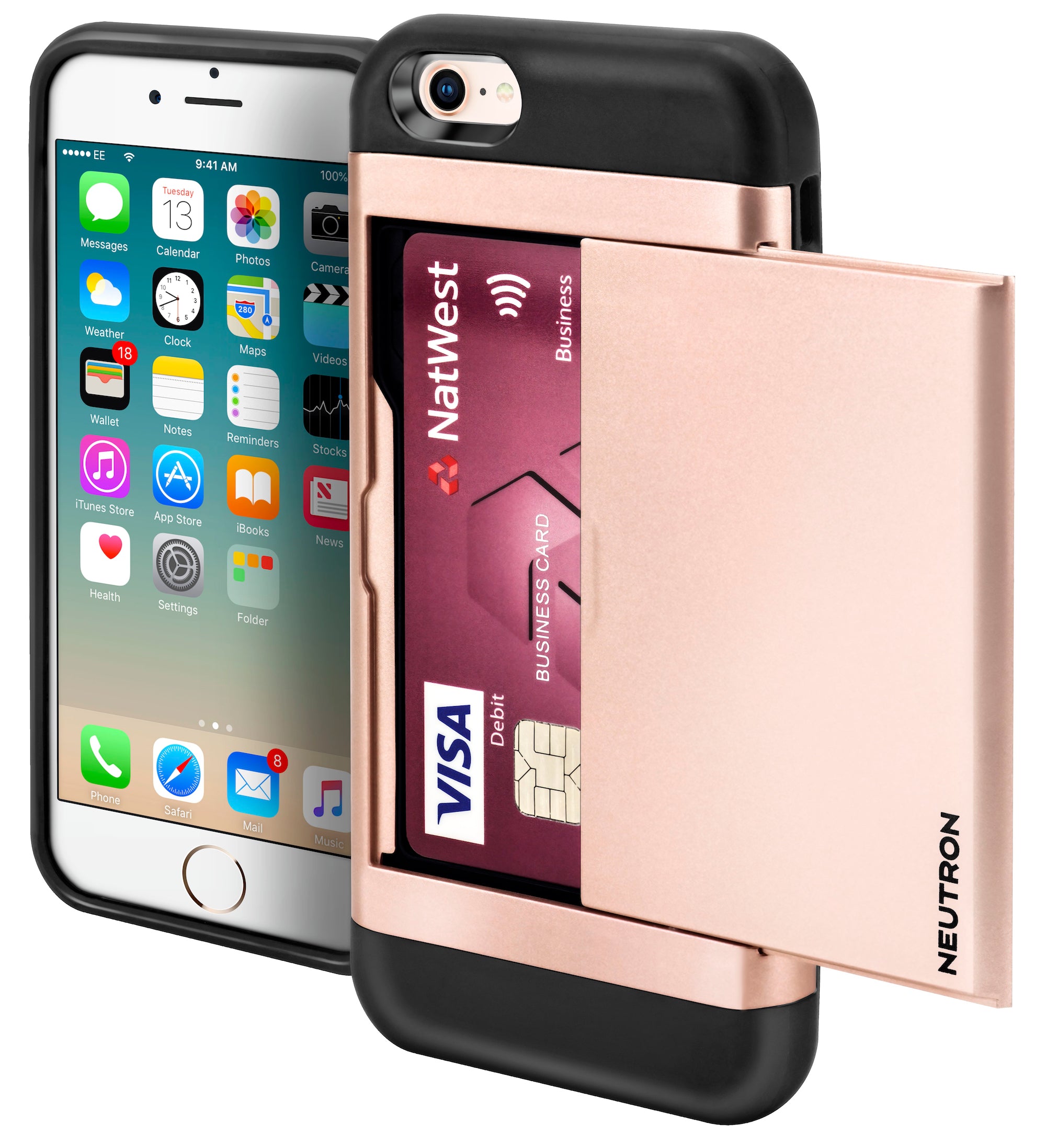 Neutron iPhone 5/5S/SE Shockproof Case with Card Holder - Protective Credit Card Wallet Slot
