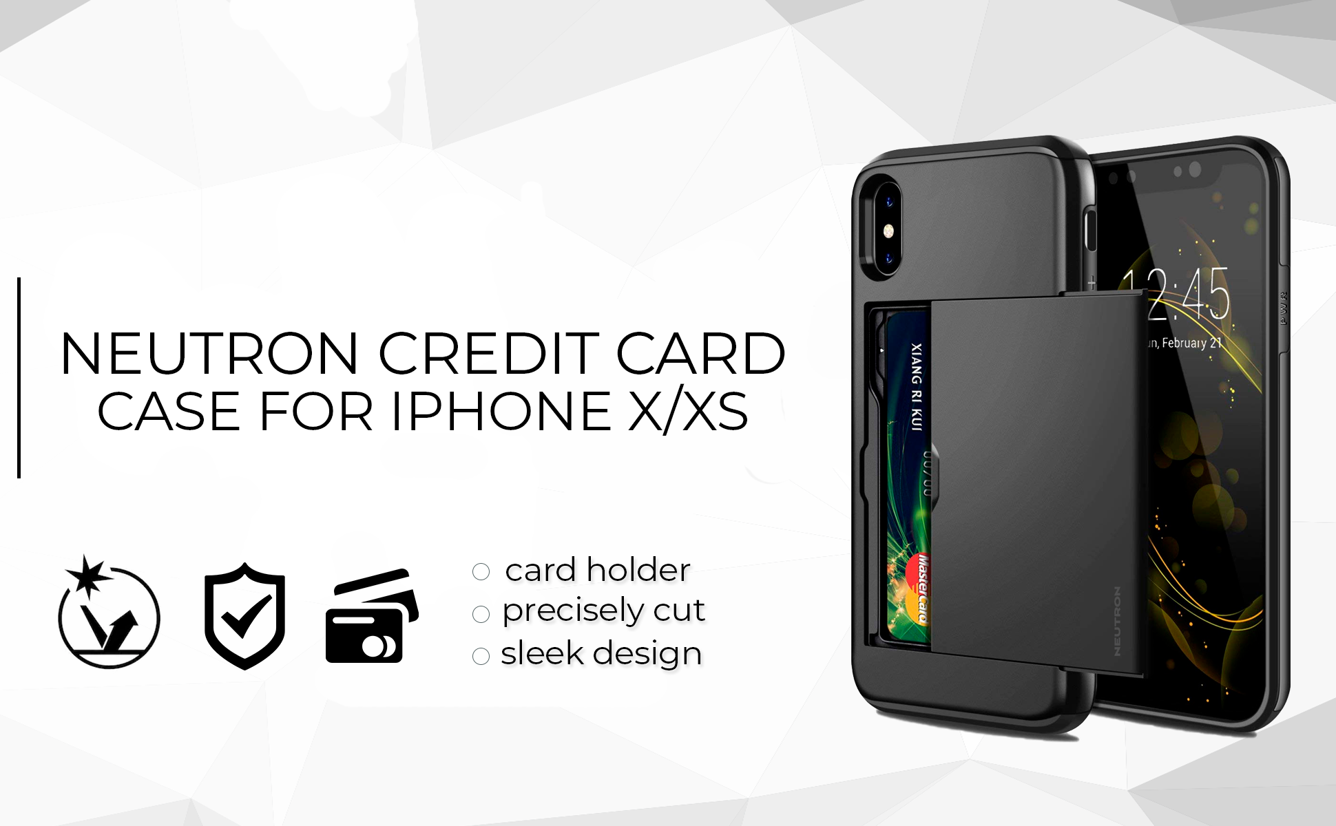Neutron iPhone XR Shockproof Case with Card Holder - Protective Credit Card Wallet Slot