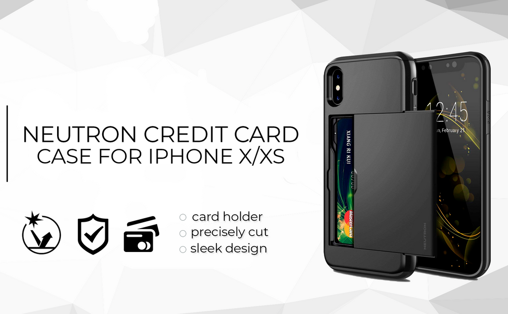 Neutron iPhone XSMAX Shockproof Case with Card Holder - Protective Credit Card Wallet Slot