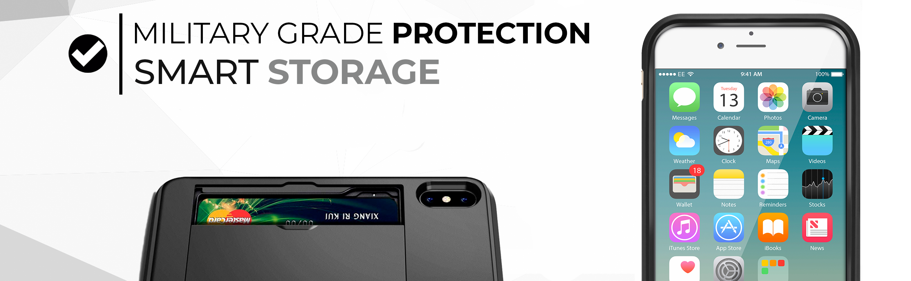 Neutron iPhone XR Shockproof Case with Card Holder - Protective Credit Card Wallet Slot