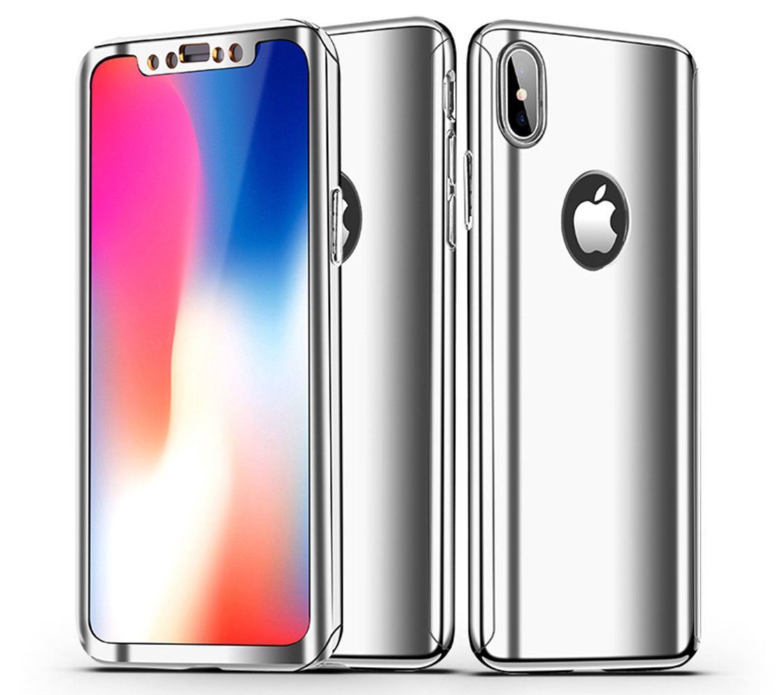 Thin Hybrid Reflective iPhone Case with Tempered Glass Cover